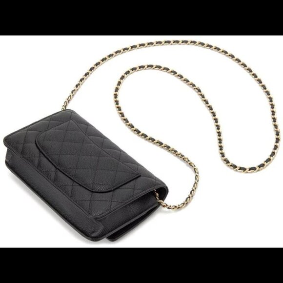 CHANEL Caviar Quilted Wallet On Chain WOC in Black/Gold - Picture 6 of 10
